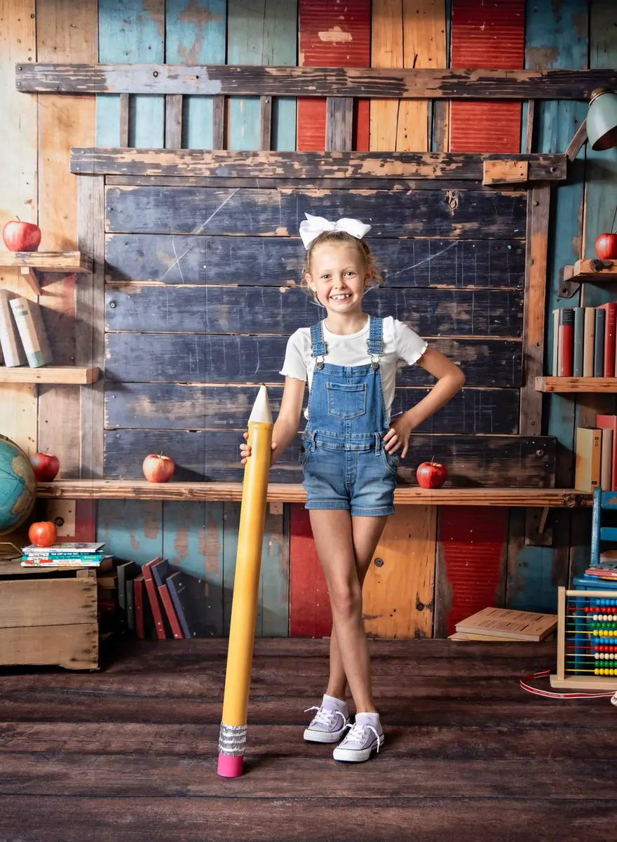 Kate Back to School Bookshelf Blackboard Backdrop Designed by Emetselch