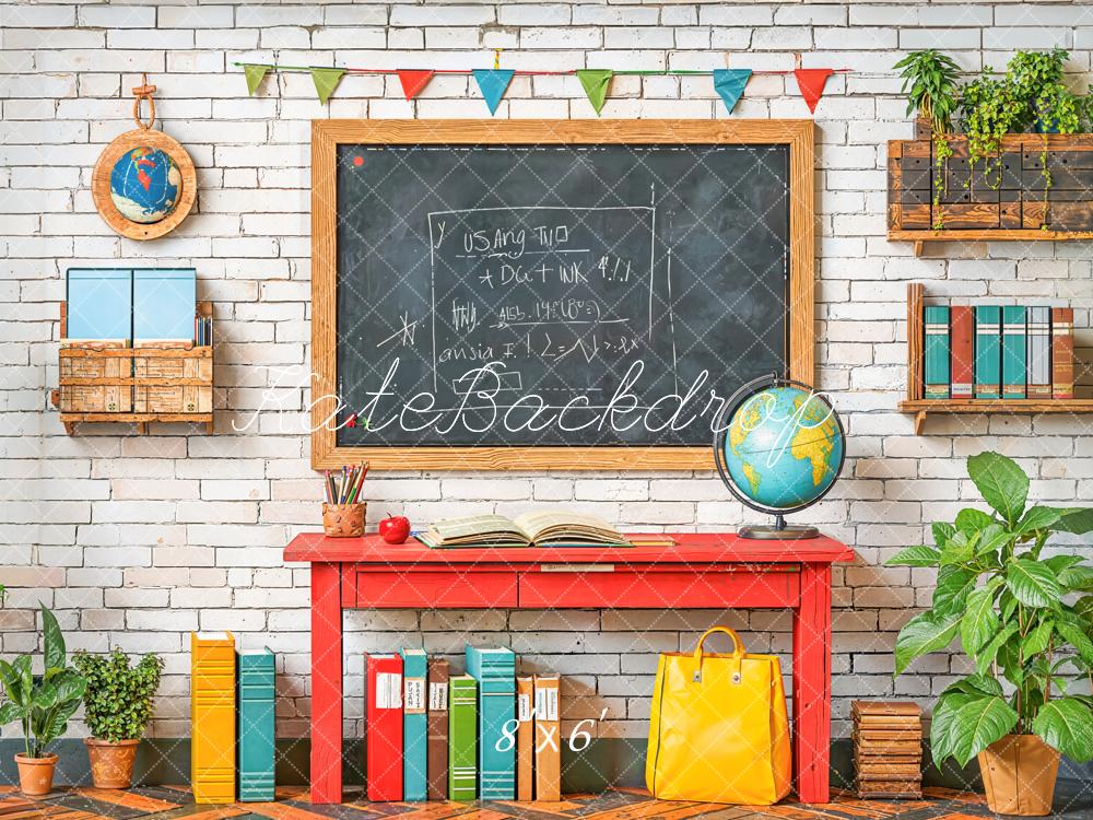 Kate Back To School Chalkboard Globe Books Fleece Backdrop Designed by Emetselch