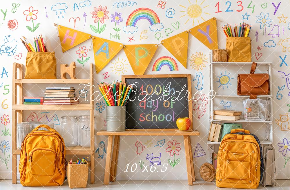 Kate Back To School Classroom Props Doodle Fleece Backdrop Designed by Chain Photography - Image 2