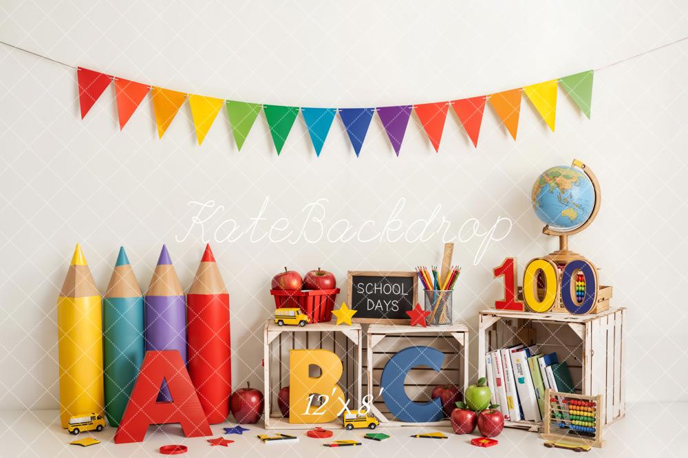 Kate Back To School Colourful Stationery ABC Fleece Backdrop Designed by Emetselch - Image 4