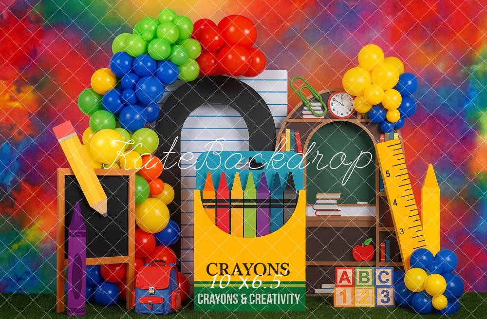 Kate Back To School Crayons Books Rainbow Fleece Backdrop Designed by Emetselch - Image 2