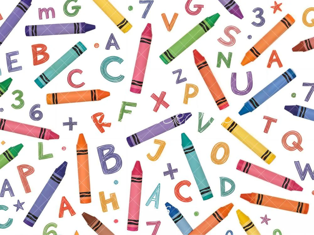 Kate Back to School Crayons Letters Numbers Fleece Backdrop Designed by Chain Photography