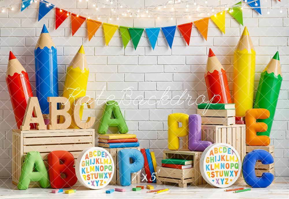 Kate Back To School Giant Pencils Alphabet Books Crates Backdrop Designed by Emetselch