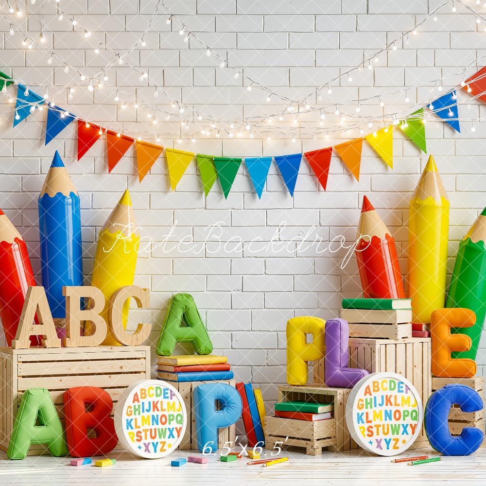 Kate Back To School Giant Pencils Alphabet Books Crates Backdrop Designed by Emetselch - Image 2