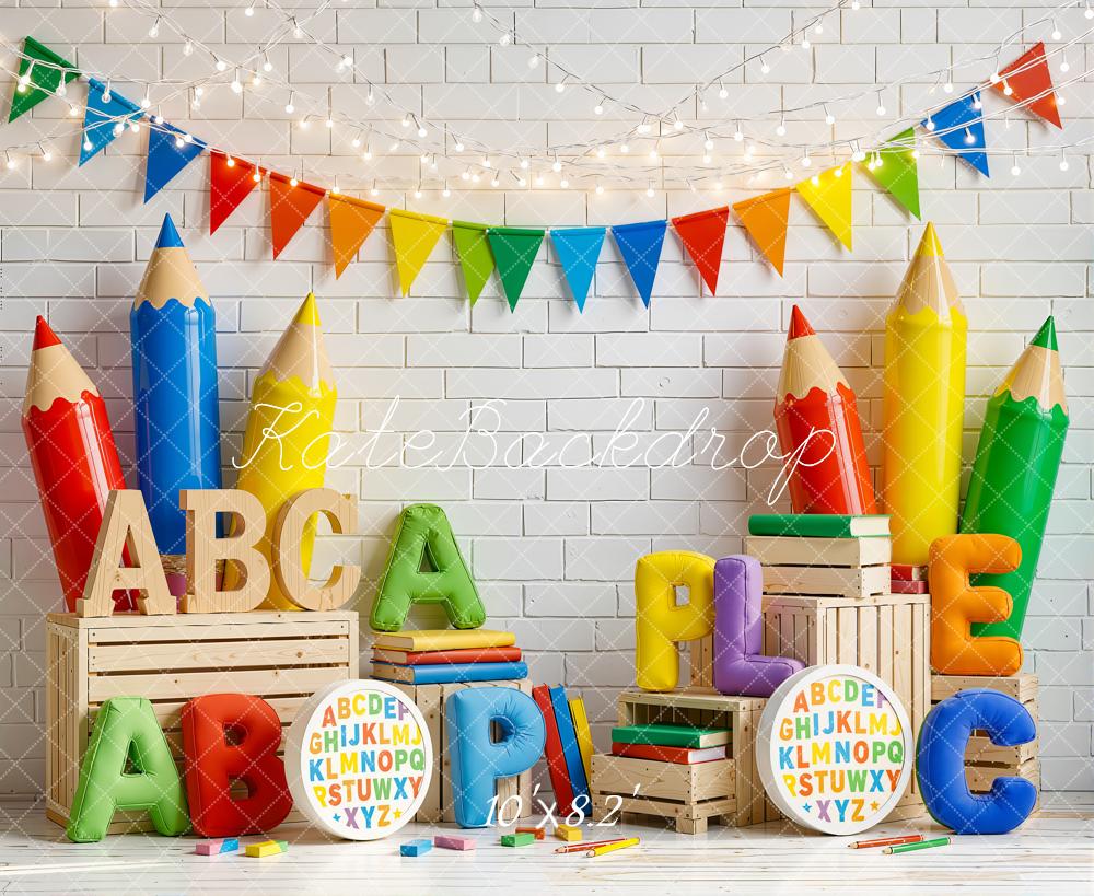 Kate Back To School Giant Pencils Alphabet Books Crates Backdrop Designed by Emetselch - Image 6