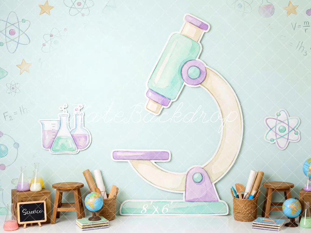 Kate Back To School Microscope Lab Supplies Pastel Fleece Backdrop Designed by Patty Robert