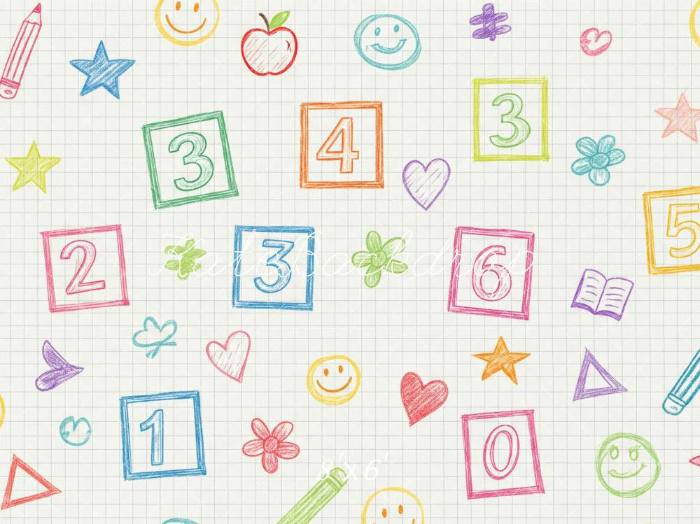 Kate Back To School Numbers Sketch Pattern Fleece Backdrop Designed by Patty Robert
