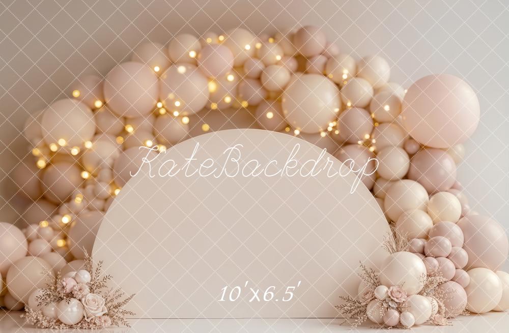 Kate Balloon Arch Floral Neutral Fleece Backdrop Designed by Emetselch - Image 2