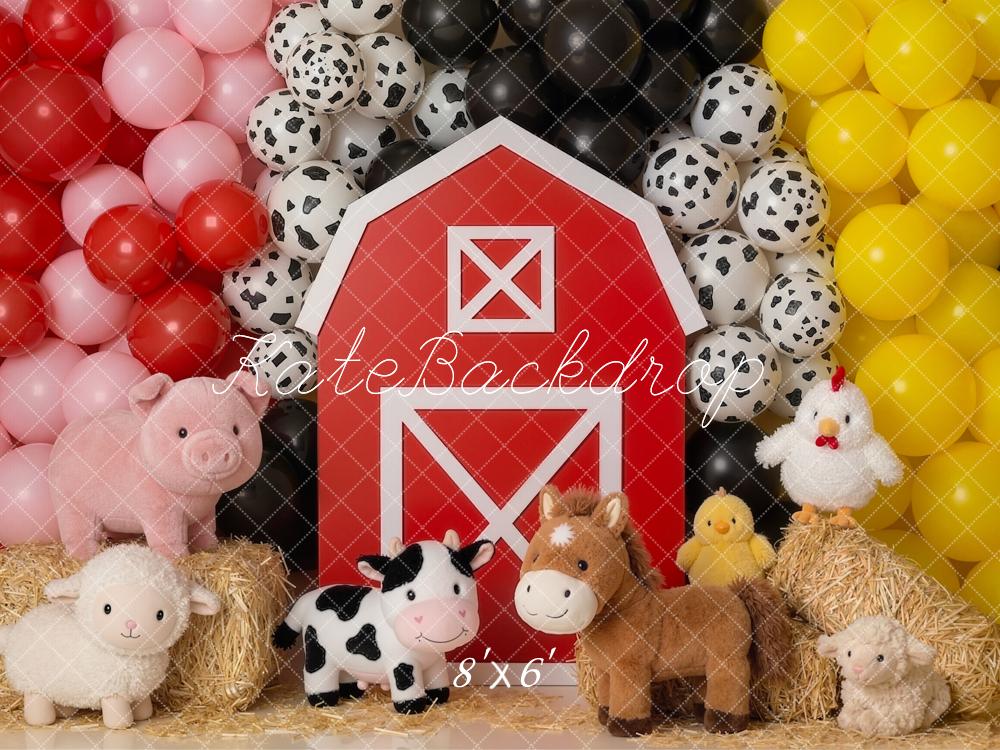 Kate Barnyard Animals Red Barn Hay Fleece Backdrop Designed by Emetselch