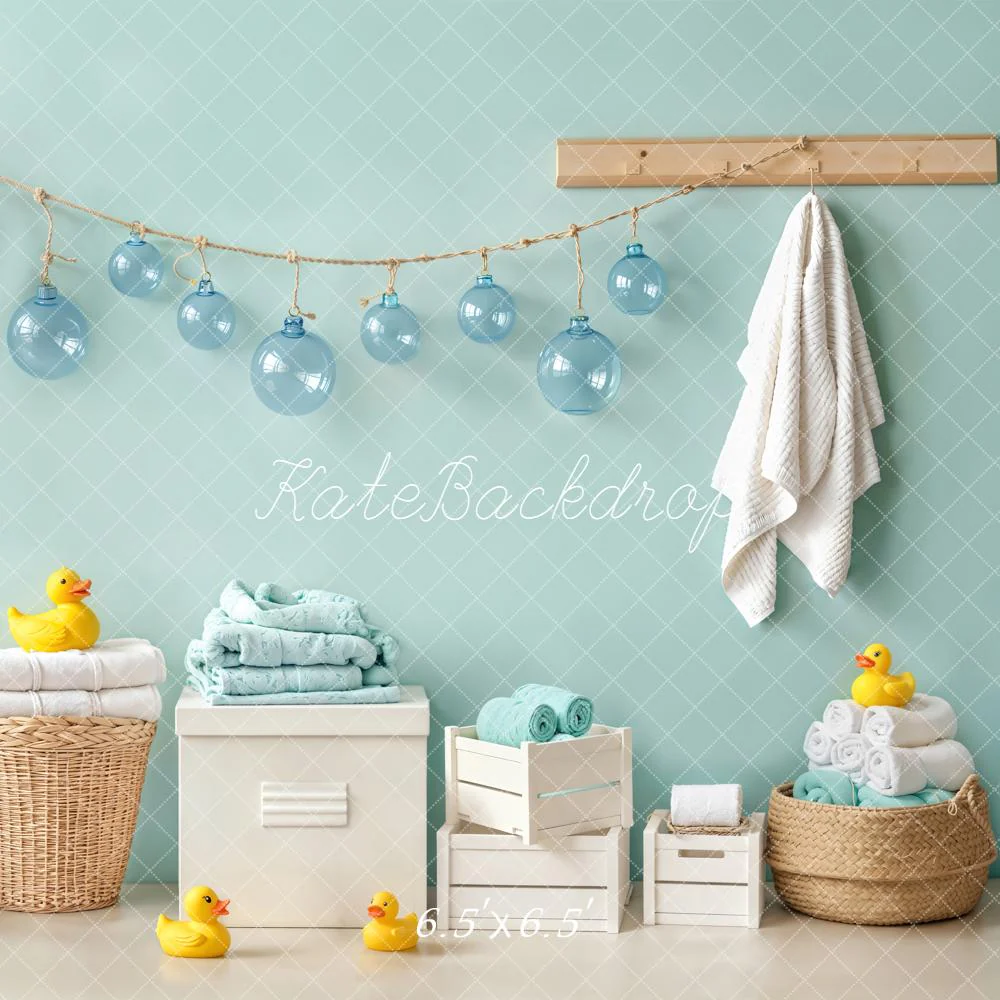 Kate Bathroom Ducks Blue Ornaments Towels Backdrop Designed by Emetselch - Image 2
