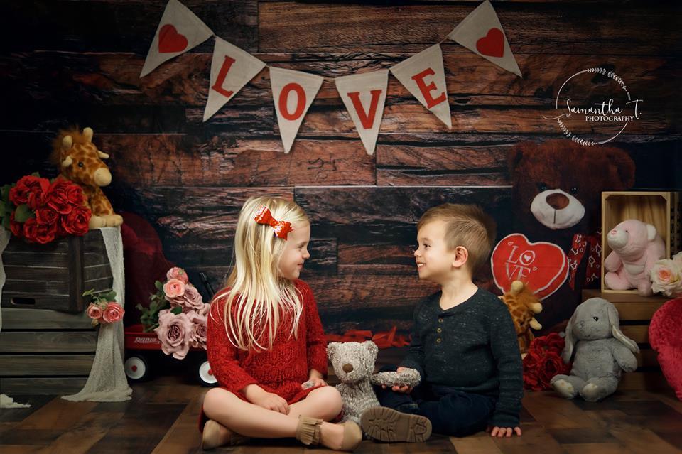 Kate Be my Valentine Wooden Wall And Teddy Bear Love Banner Backdrop