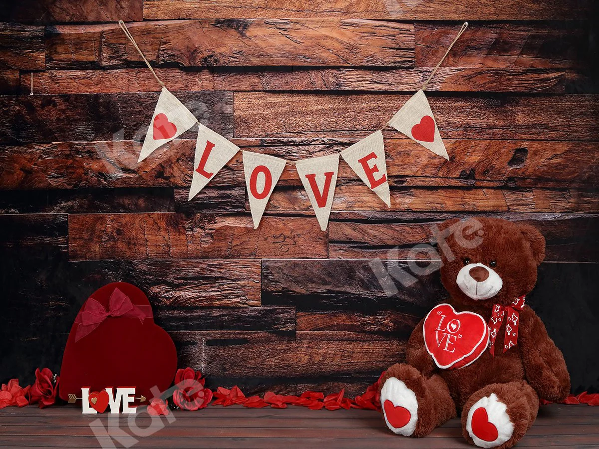Kate Be my Valentine Wooden Wall And Teddy Bear Love Banner Backdrop - Image 2
