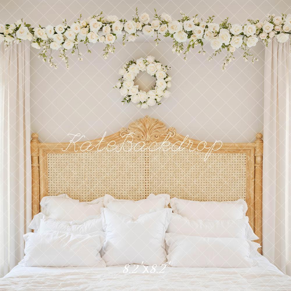 Kate Bedroom Rattan Headboard White Flowers Backdrop Designed by Mini MakeBelieve - Image 5