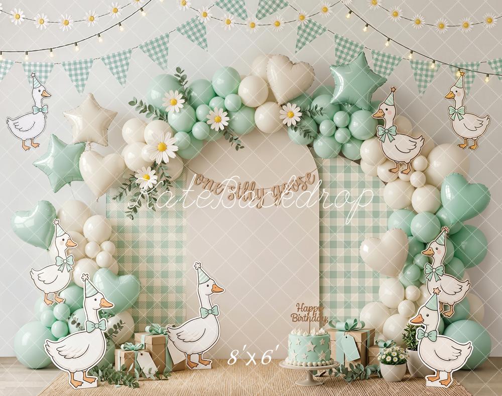 Kate Birthday Duck Balloons Daisy Garland Fleece Backdrop Designed by Emetselch