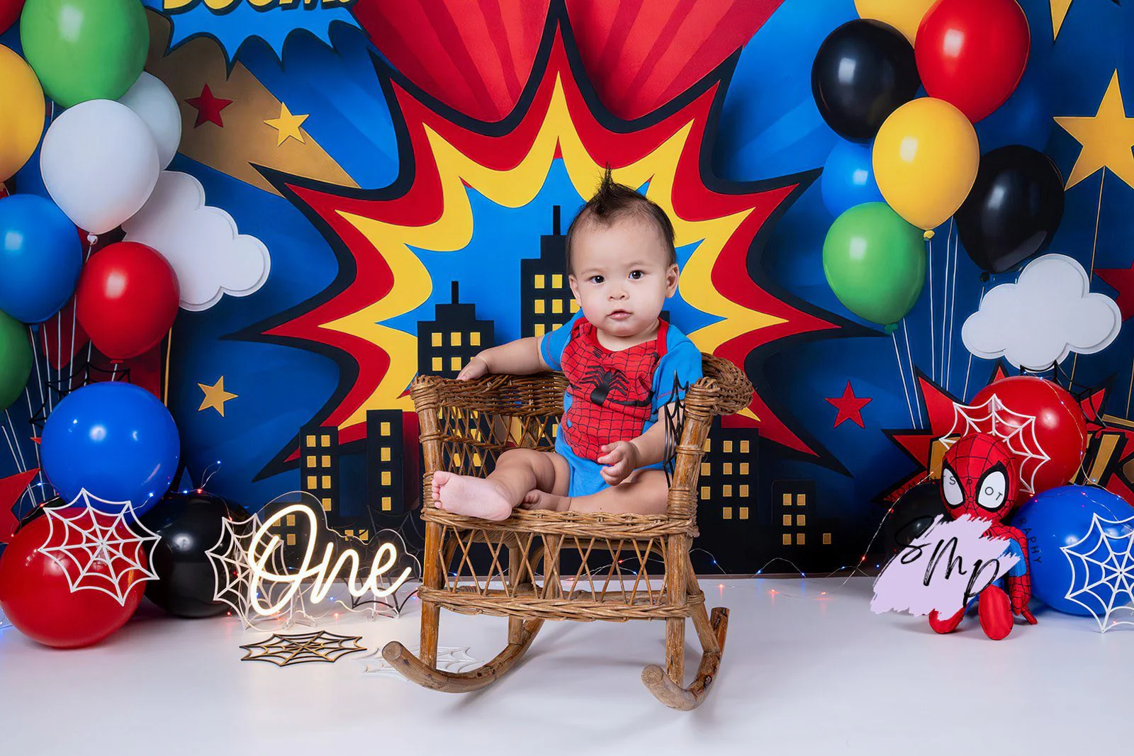 Kate Birthday Hero City Comic Colorful Backdrop Designed by Mini MakeBelieve