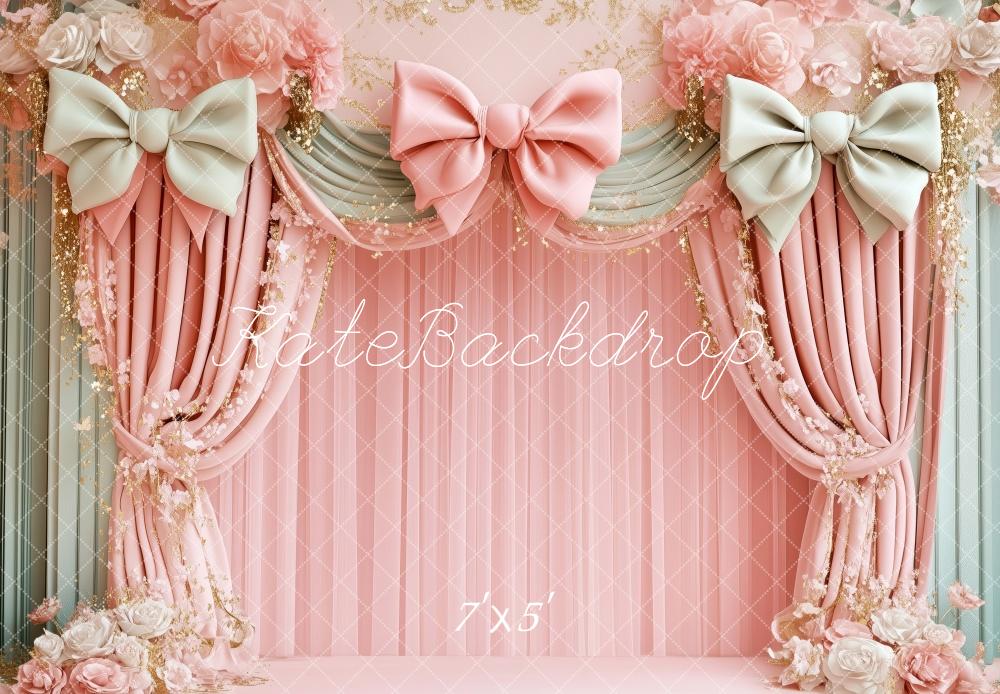 Kate Birthday Pink Floral Bow Draped Backdrop Designed by Patty Robert
