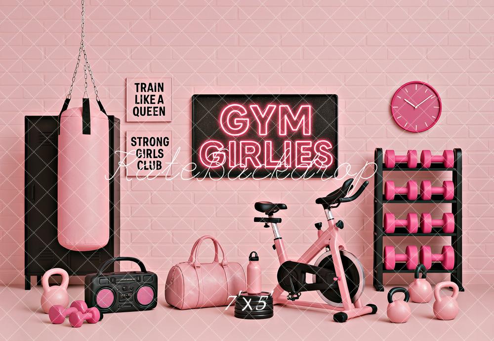 Kate Birthday Pink Gym Fitness Spin Bike Backdrop Designed by Ashley Paul