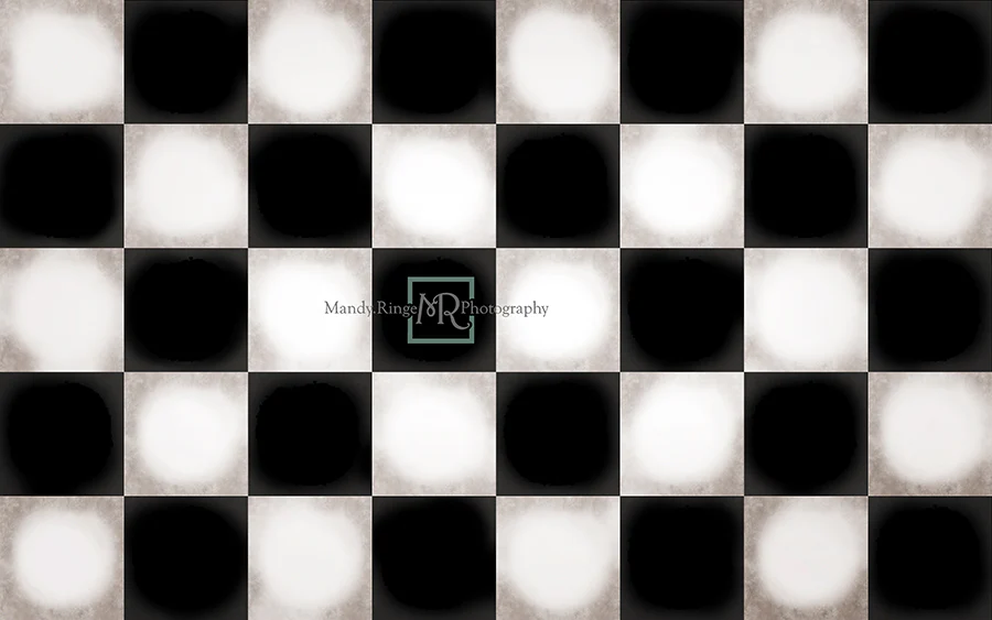 Kate Black and White Mosaic Checker Floor Fabric Backdrop Designed By Mandy Ringe Photography