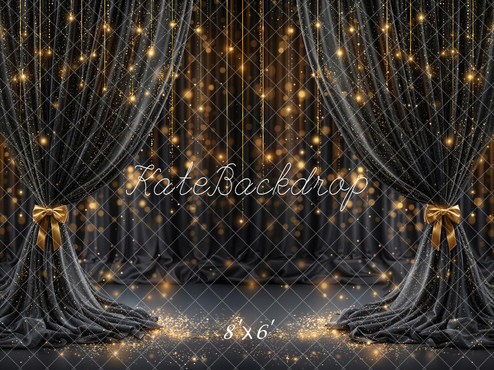 Kate Black Curtain Gold Lights Fleece Backdrop Designed by Emetselch