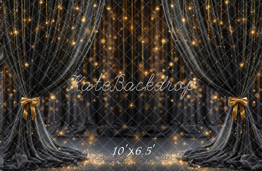 Kate Black Curtain Gold Lights Fleece Backdrop Designed by Emetselch - Image 2