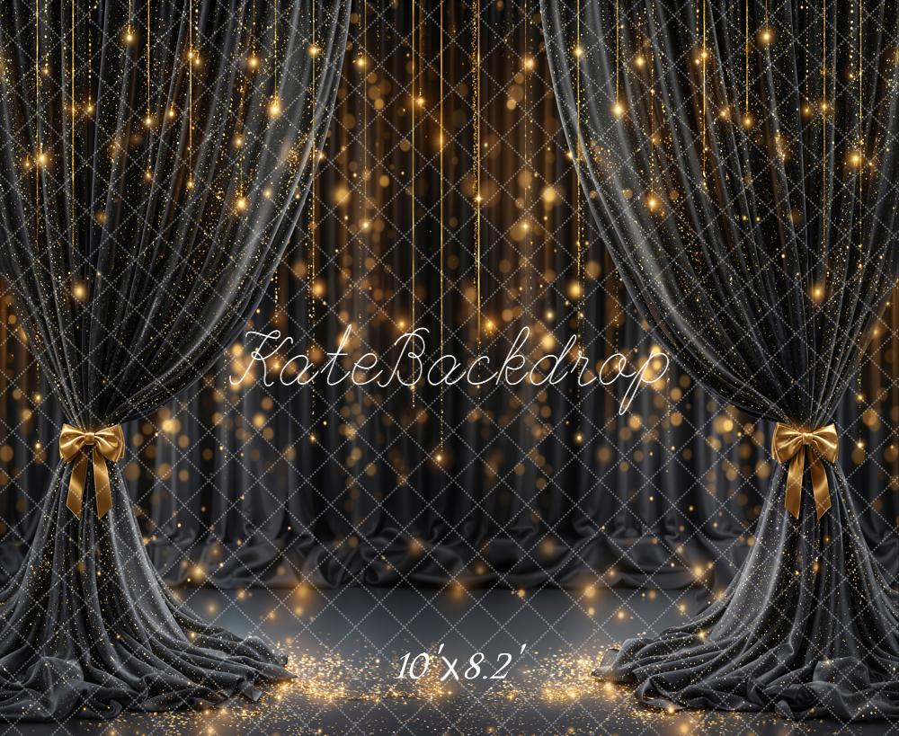 Kate Black Curtains Gold Sparkle Bokeh Backdrop Designed by Emetselch - Image 6