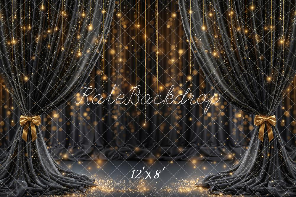 Kate Black Curtains Gold Sparkle Bokeh Backdrop Designed by Emetselch - Image 8