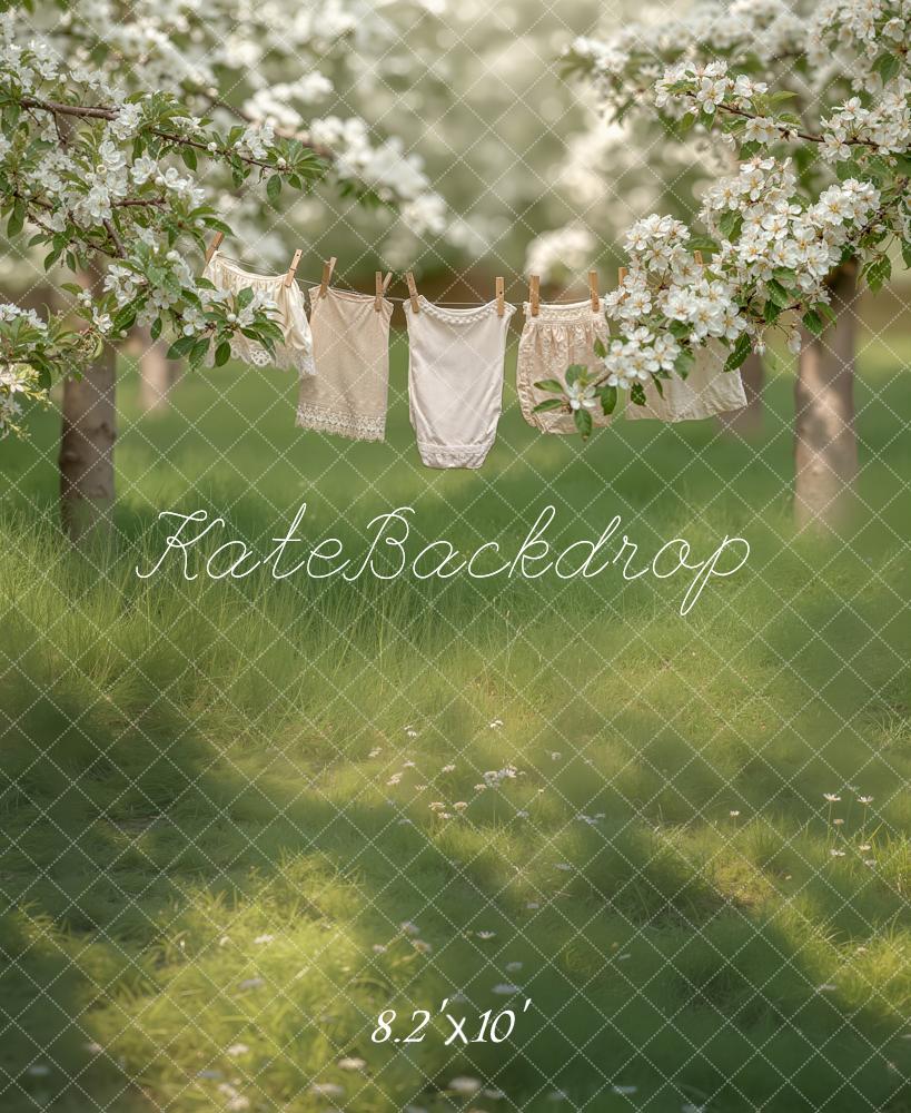 Kate Blossom Trees Clothesline Meadow Fleece Backdrop Designed by Chain Photography - Image 3