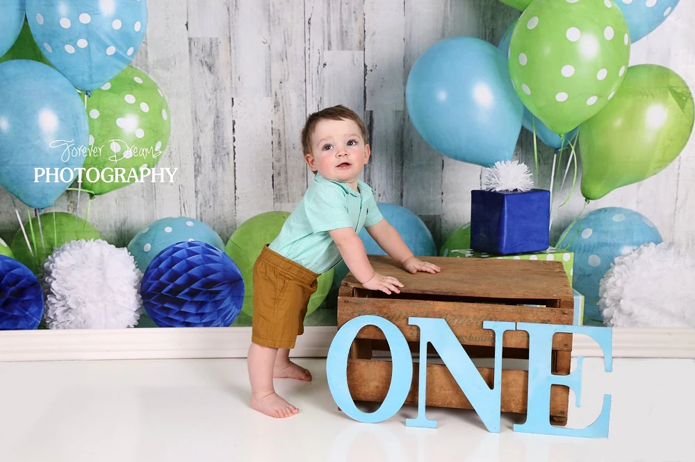 Kate Blue and Lime Green Birthday Children Backdrop Designed by Mandy Ringe Photography