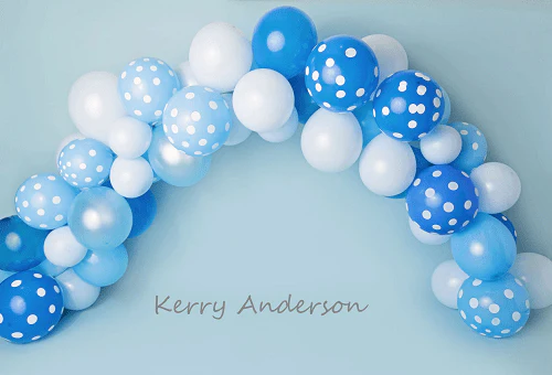 Kate Blue and White Balloons Birthday Children Backdrop Designed by Kerry Anderson