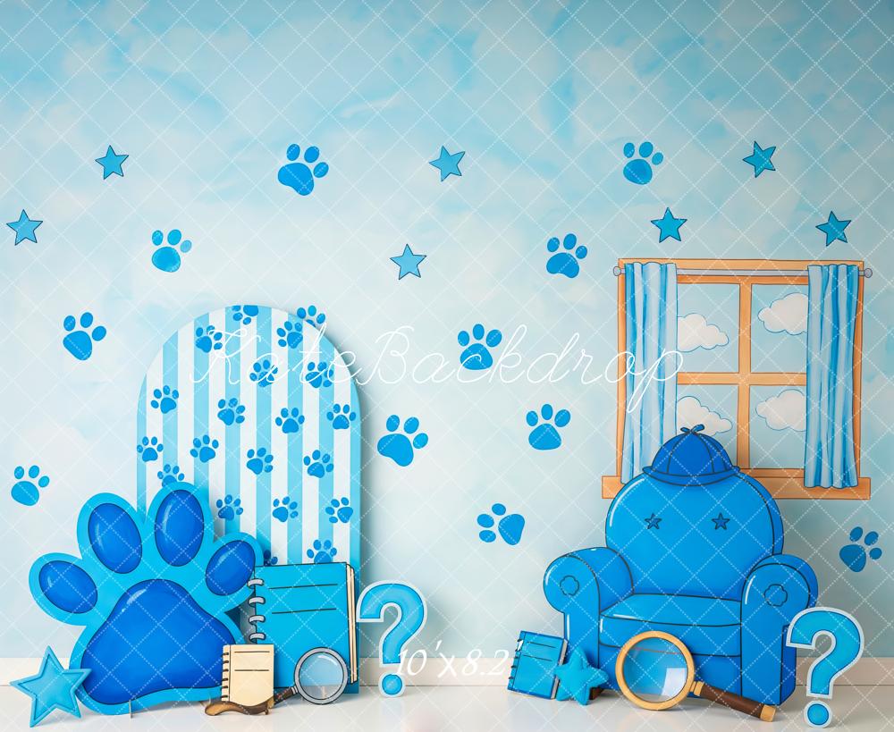 Kate Blue Paw Print Chair Window Backdrop Designed by Patty Robert - Image 6