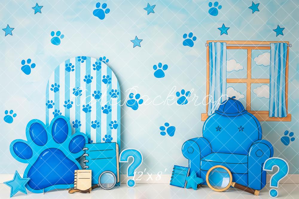 Kate Blue Paw Print Chair Window Backdrop Designed by Patty Robert - Image 8