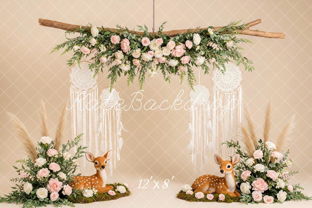 Kate Boho Deer Floral Dreamcatchers Cream Fleece Backdrop Designed by Patty Robert - Image 4