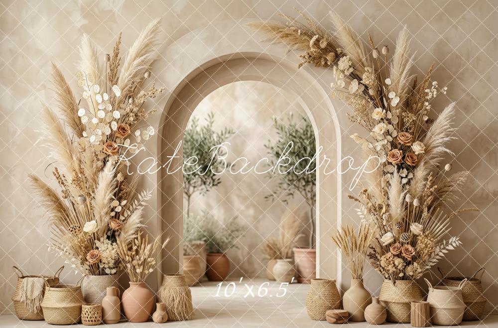 Kate Boho Arch Pampas Grass Vases Fleece Backdrop Designed by Patty Robert - Image 2