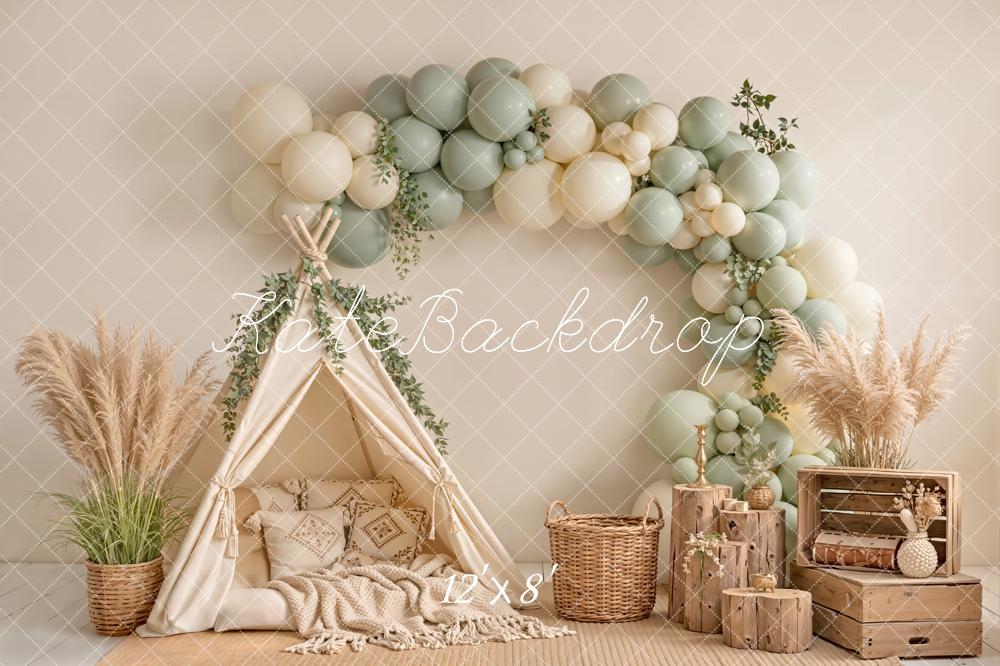 Kate Boho Balloon Arch Teepee Neutral Fleece Backdrop Designed by Emetselch - Image 4