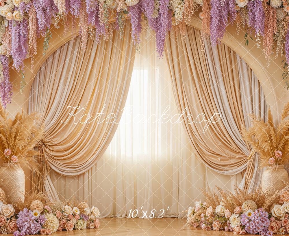 Kate Boho Drapes Pampas Floral Fleece Backdrop Designed by Emstselch - Image 3