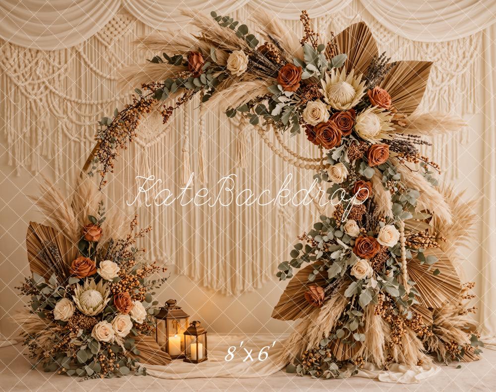 Kate Boho Floral Arch Macrame Lanterns Fleece Backdrop Designed by Emetselch