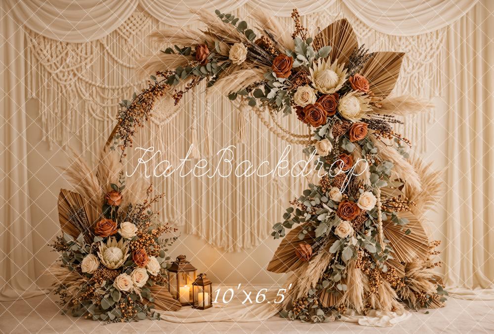 Kate Boho Floral Arch Macrame Lanterns Fleece Backdrop Designed by Emetselch - Image 2