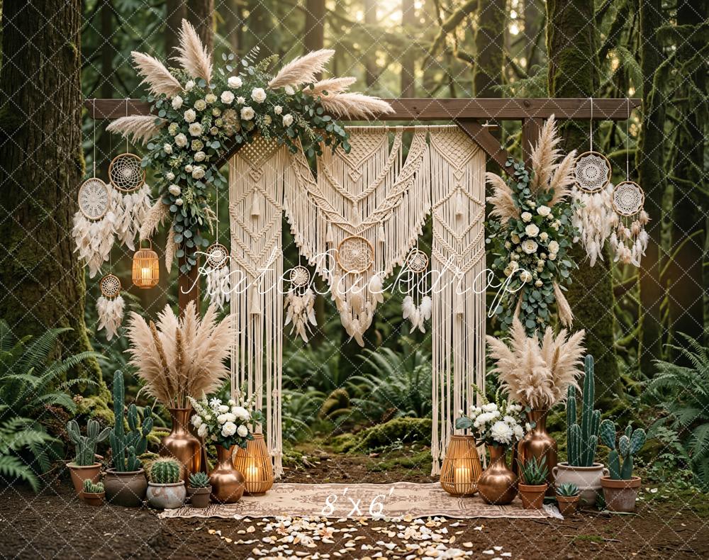 Kate Boho Forest Macrame Dreamcatcher Pampas Fleece Backdrop Designed by Emetselch
