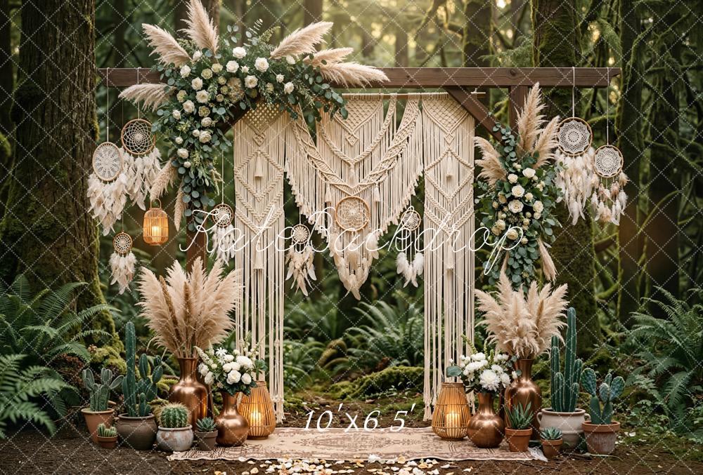 Kate Boho Forest Macrame Dreamcatcher Pampas Fleece Backdrop Designed by Emetselch - Image 2