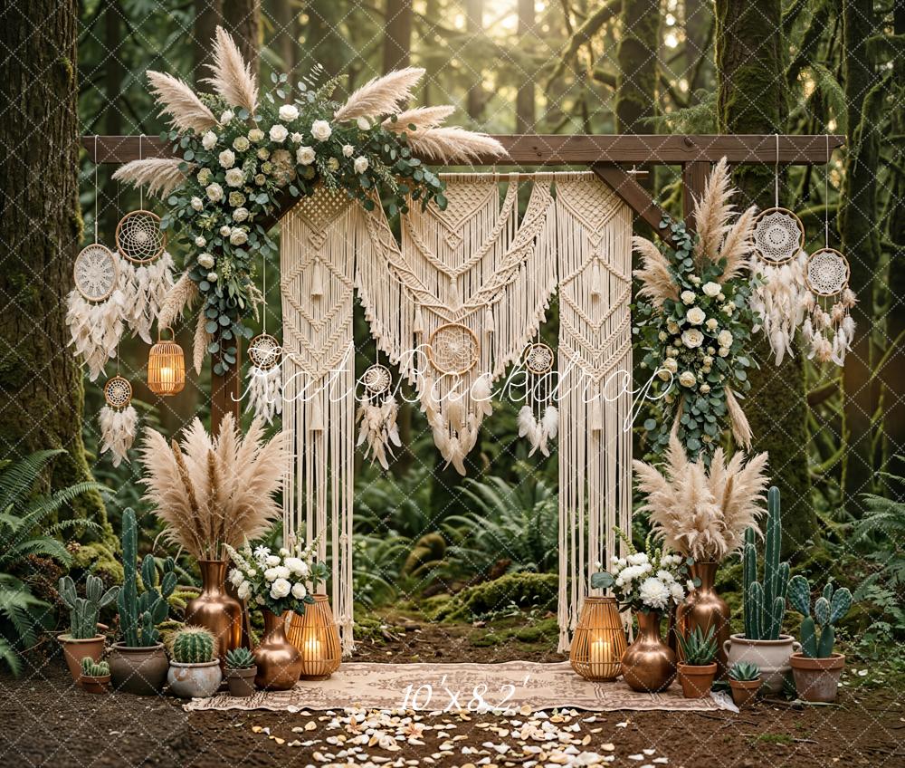 Kate Boho Forest Macrame Dreamcatcher Pampas Fleece Backdrop Designed by Emetselch - Image 3