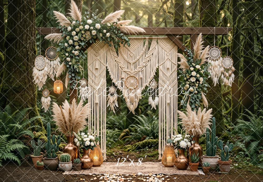 Kate Boho Forest Macrame Dreamcatcher Pampas Fleece Backdrop Designed by Emetselch - Image 4