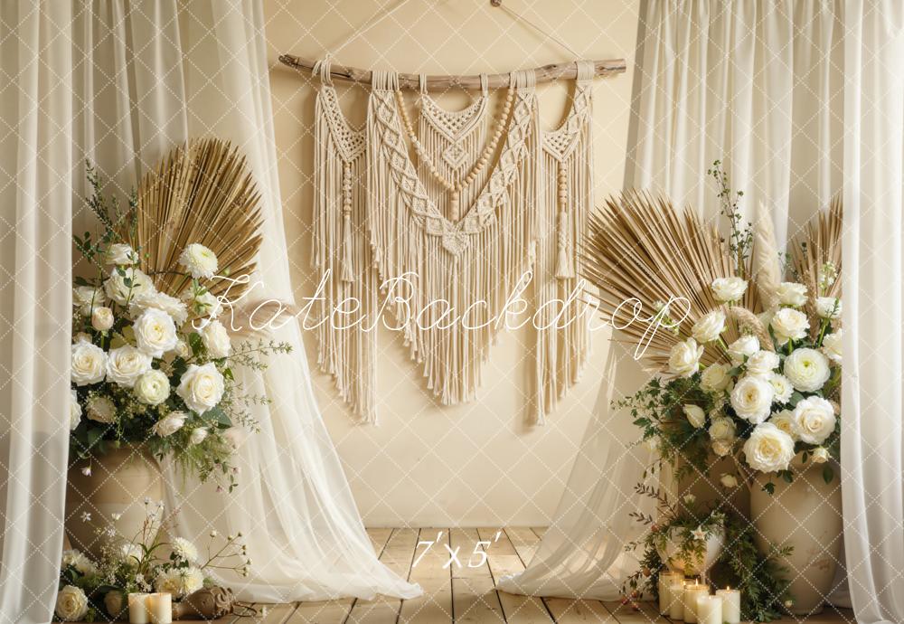 Kate Boho Macrame Floral Arrangement Neutral Backdrop Designed by Chain Photography