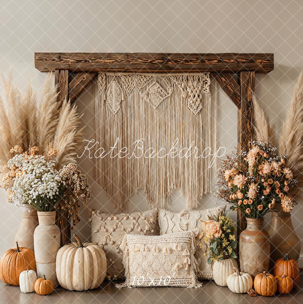 Kate Boho Macrame Pampas Pumpkins Neutral Backdrop Designed by Emetselch - Image 7