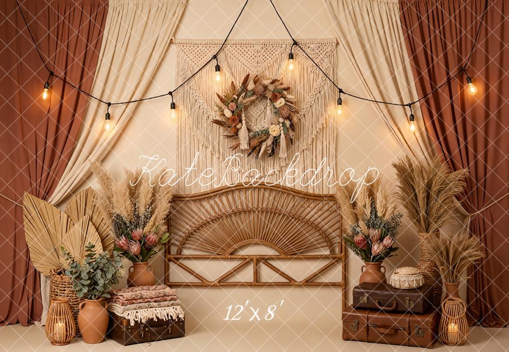 Kate Boho Macrame Rattan Pampas Grass Fleece Backdrop Designed by Emetselch - Image 4