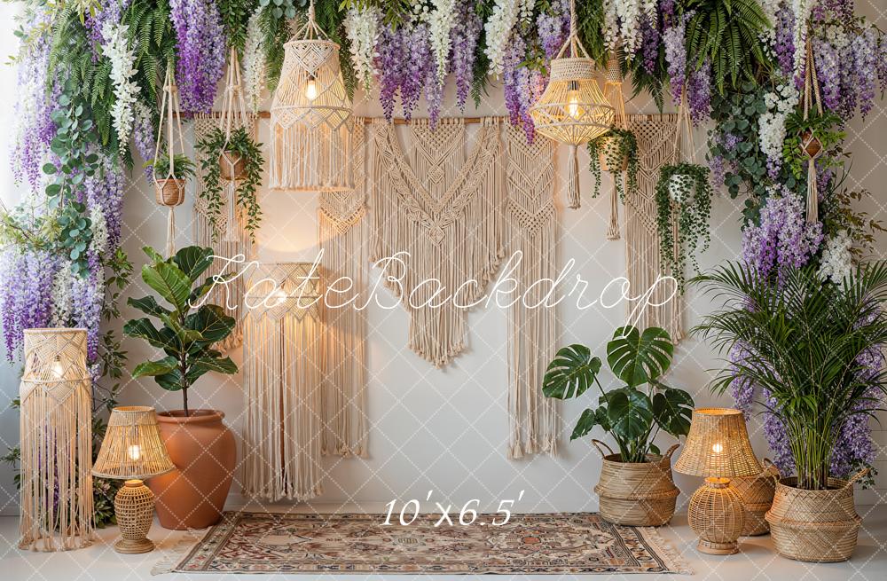 Kate Boho Macrame Wisteria Lamps Plants Fleece Backdrop Designed by Emetselch - Image 2