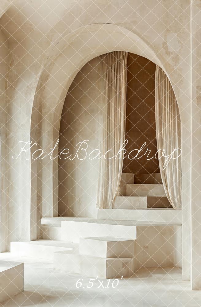 Kate Boho Neutral Minimalist Arch Cascading Stairs Backdrop Designed by Emetselch - Image 9