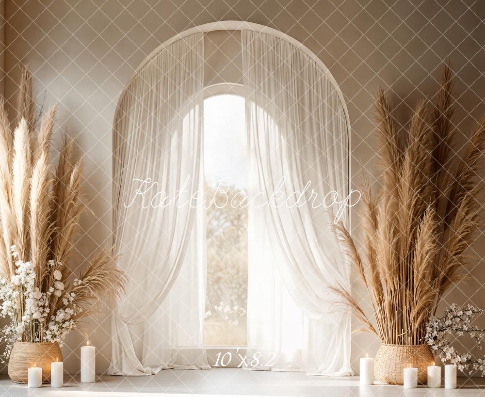 Kate Boho Pampas Grass Candles Arch Window Backdrop Designed by Emetselch - Image 7