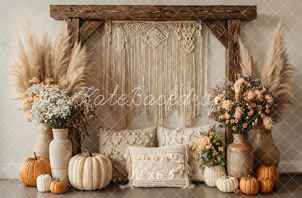 Kate Boho Pumpkins Macrame Fleece Backdrop Designed by Emetselch - Image 2