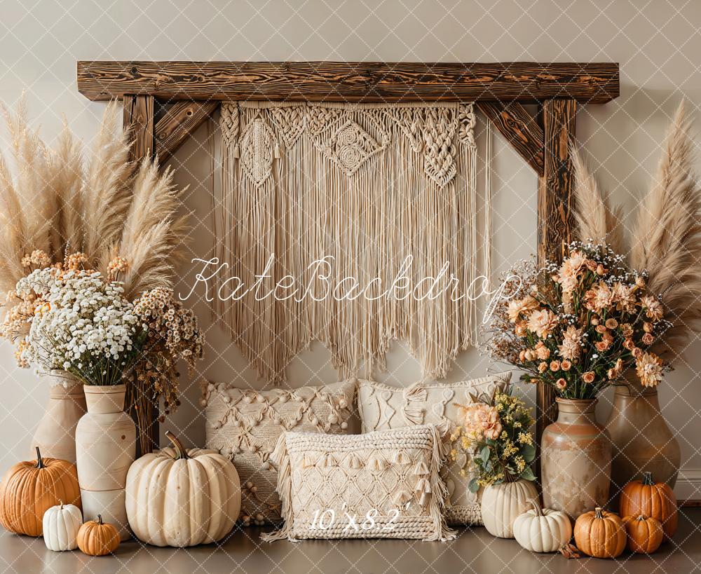 Kate Boho Pumpkins Macrame Fleece Backdrop Designed by Emetselch - Image 3