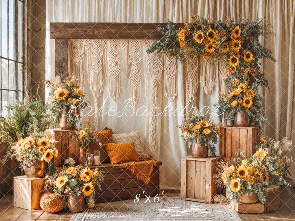 Kate Boho Sunflower Floral Arch Fleece Backdrop Designed by Emetselch